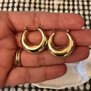 Vintage MCM Puffed Large Hoop Earrings 14k Gold Valentines Day Jewelry